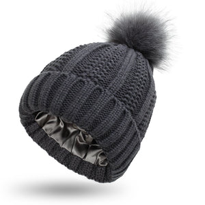 Winter Knitted Hats Fashion Stretchy Lined Skull Hats For Women Faux Fur Pom Pom Hat Keep Warming Beanie Hat - TRYSHOPPY