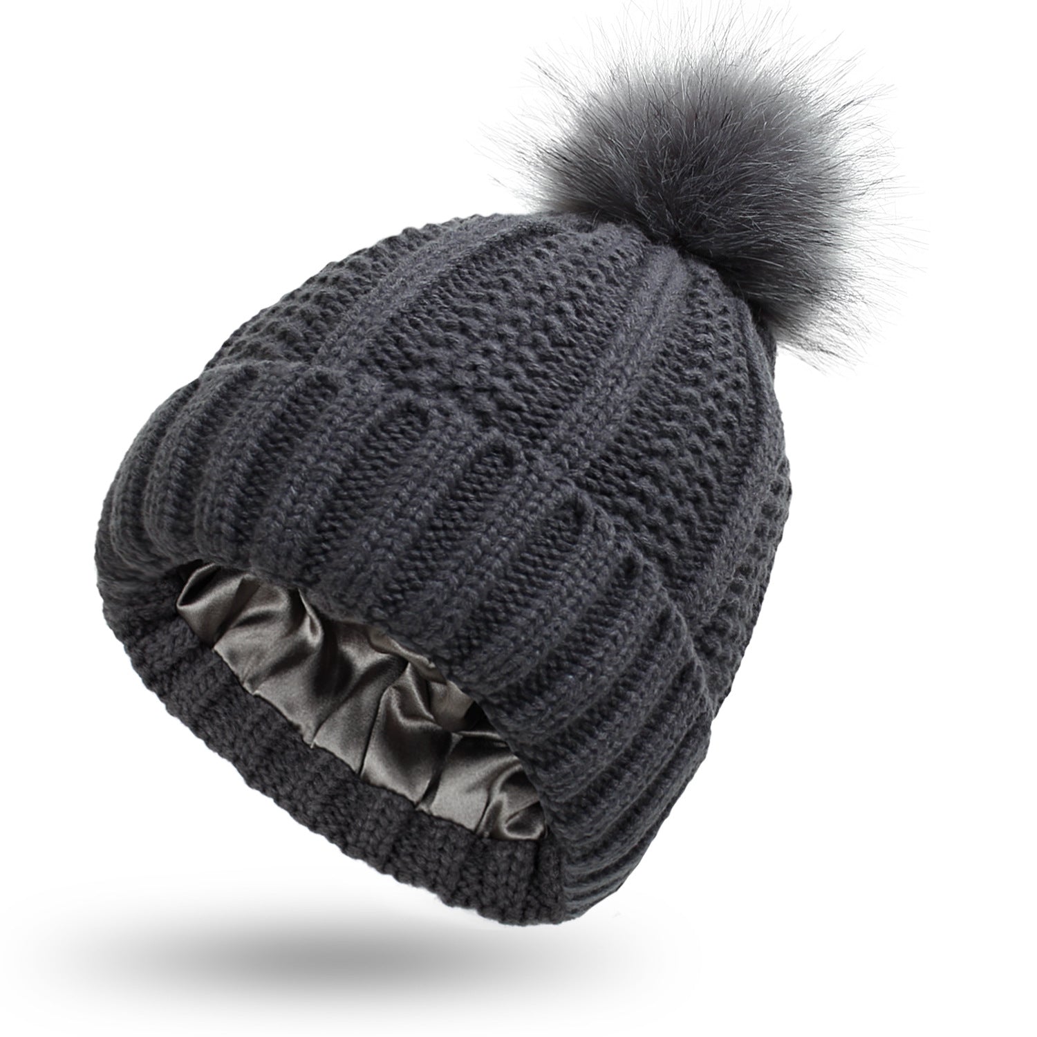 Winter Knitted Hats Fashion Stretchy Lined Skull Hats For Women Faux Fur Pom Pom Hat Keep Warming Beanie Hat - TRYSHOPPY