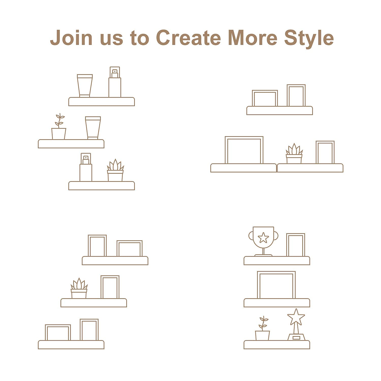 Emfogo Floating Shelves for Wall, 16.9 inch Wood Wall Shelves with Ledge, Floating Shelf Picture Ledge Set of 3 for Living Room Bedroom Kitchen Display and Storage(Rustic Brown)