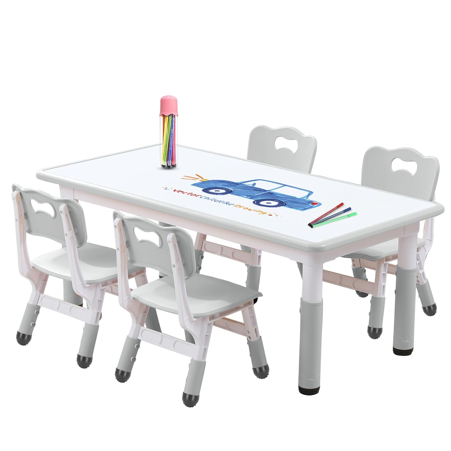 Kids Table and Chair Set for Toddlers - Adjustable Activity Center with Non-Slip Legs & Graffiti-Proof Surface Ages 3-12
