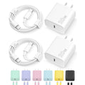 Set of white charging cables and adapters on a white background