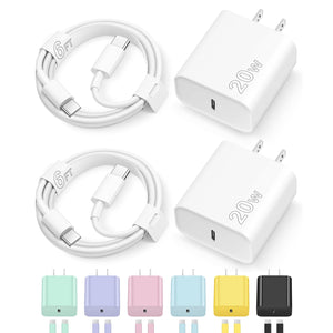 Set of white charging cables and adapters on a white background