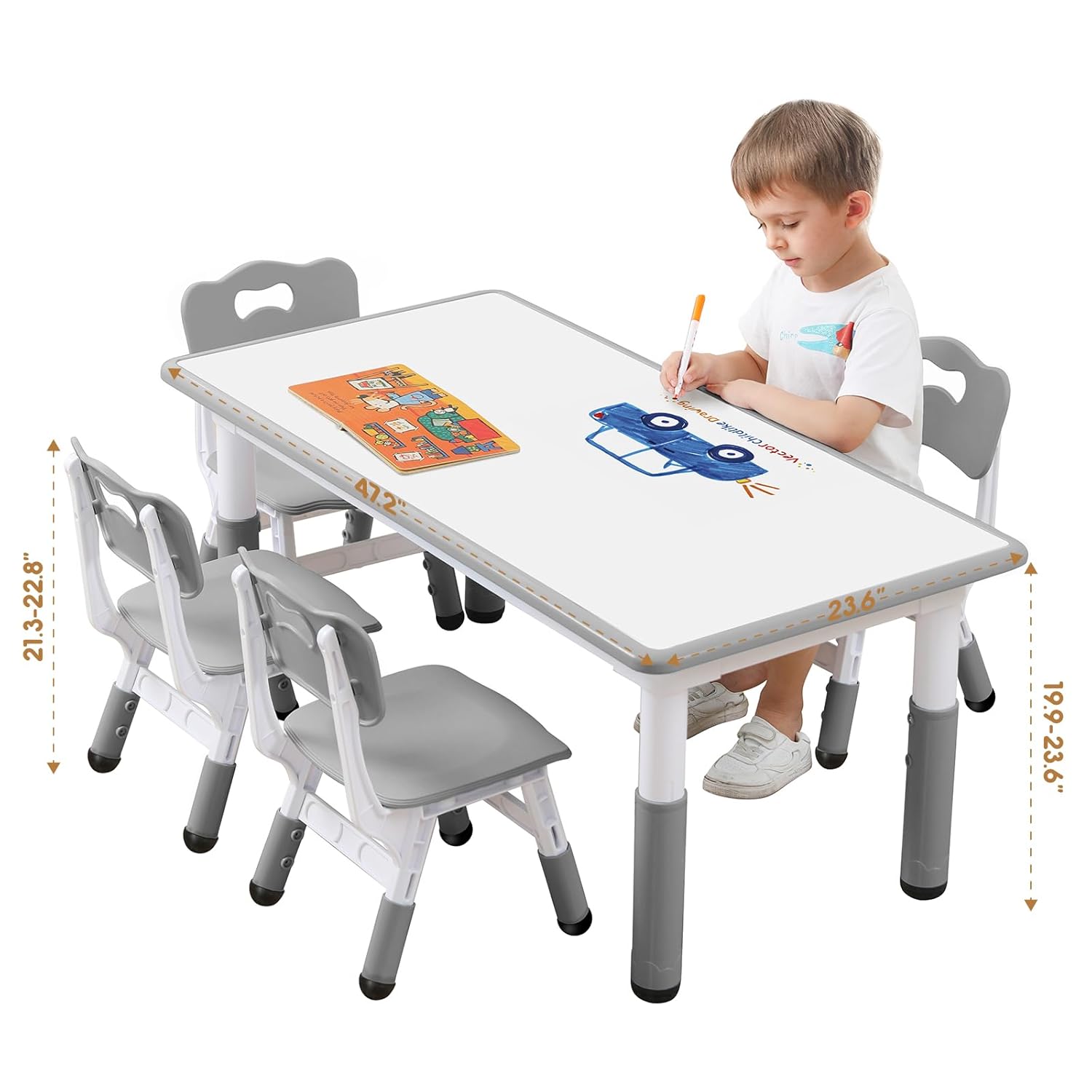 Kids Table and Chair Set for Toddlers - Adjustable Activity Center with Non-Slip Legs & Graffiti-Proof Surface Ages 3-12