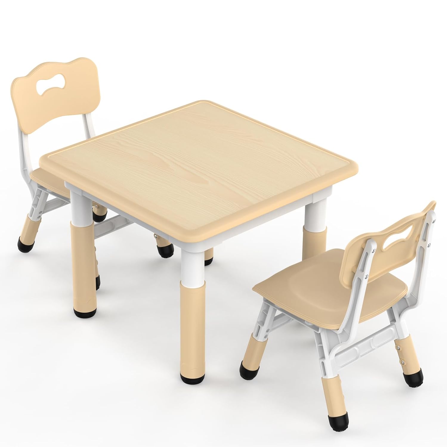 HLPB Kids Table and 2 Chairs Set, Adjustable Height, Graffiti Desktop, Non-Slip Legs, 23.6''L x 23.6''W Toddler Multi-Activity Table for Ages 2-8, Max 300lbs, for Daycare, Classroom, Home