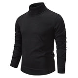 Men's Turtleneck Pullover Sweater Fashion Solid Color Fleece Lined Knitted Long-sleeved Top Clothing - TRYSHOPPY
