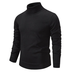 Men's Turtleneck Pullover Sweater Fashion Solid Color Fleece Lined Knitted Long-sleeved Top Clothing - TRYSHOPPY