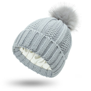 Winter Knitted Hats Fashion Stretchy Lined Skull Hats For Women Faux Fur Pom Pom Hat Keep Warming Beanie Hat - TRYSHOPPY
