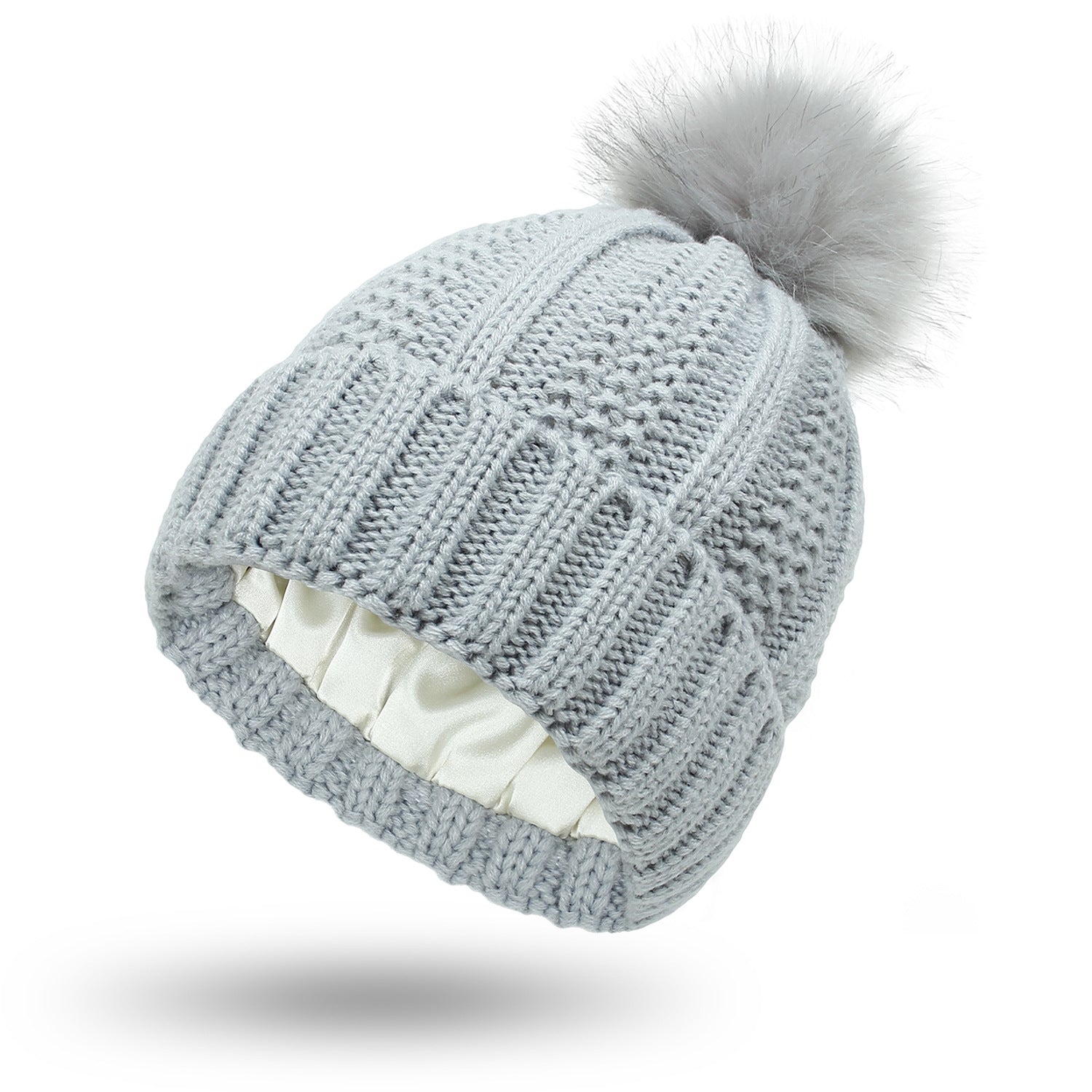 Winter Knitted Hats Fashion Stretchy Lined Skull Hats For Women Faux Fur Pom Pom Hat Keep Warming Beanie Hat - TRYSHOPPY