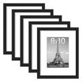 upsimples 8x10 Picture Frame Set of 5, Display Pictures 5x7 with Mat or 8 x 10 Without, Wall Gallery Photo Frames, Black