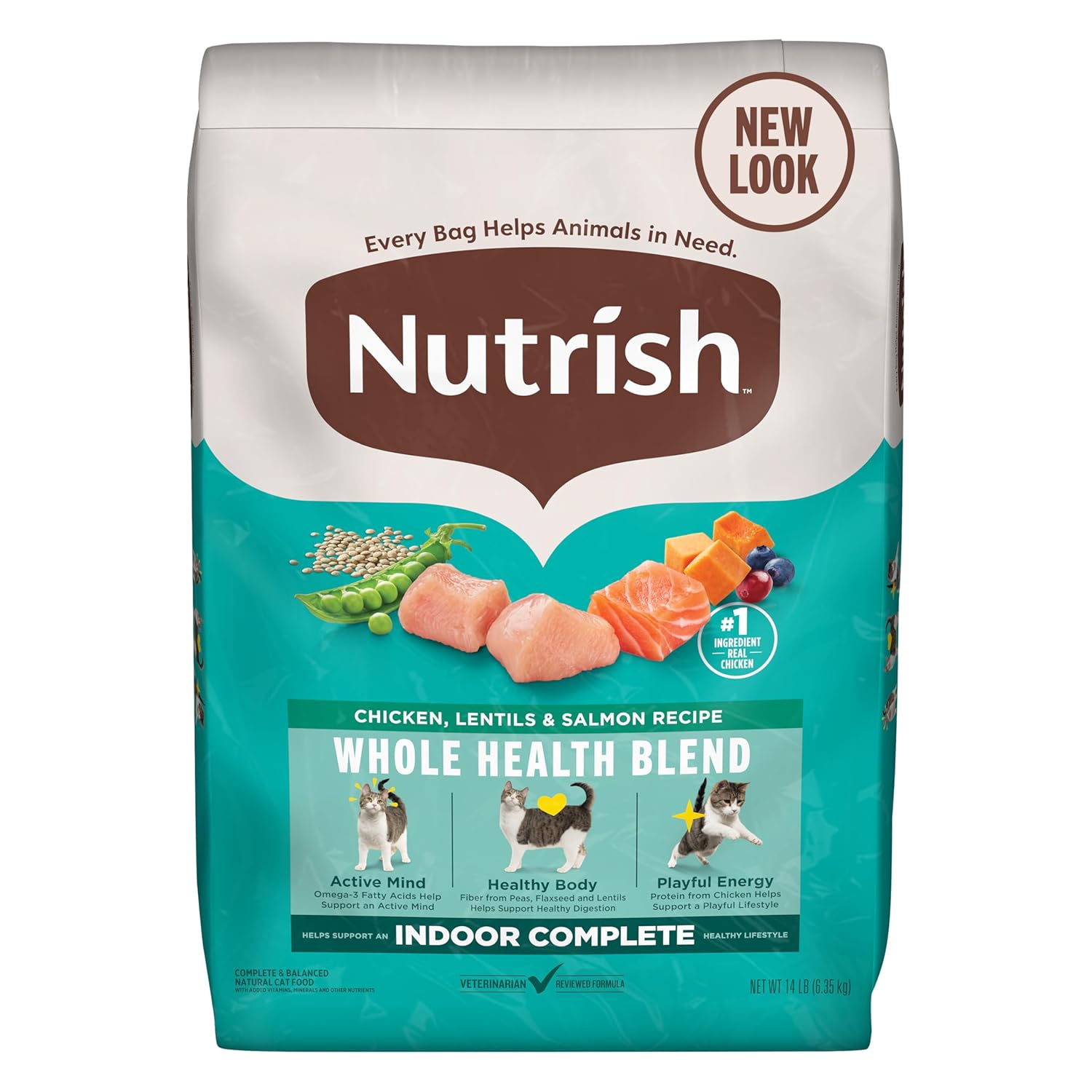 Nutrish Indoor Complete Premium Natural Dry Cat Food, Chicken with Lentils & Salmon Recipe, 14 Pounds (Packaging May Vary)