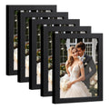 HappyHapi 4x6 Picture Frame Set of 5, Black Frames Display Photo 3.5x5 with Mat or 4x6 without, Gallery Wall Frame Set, Wall or Tabletop Display (Black)