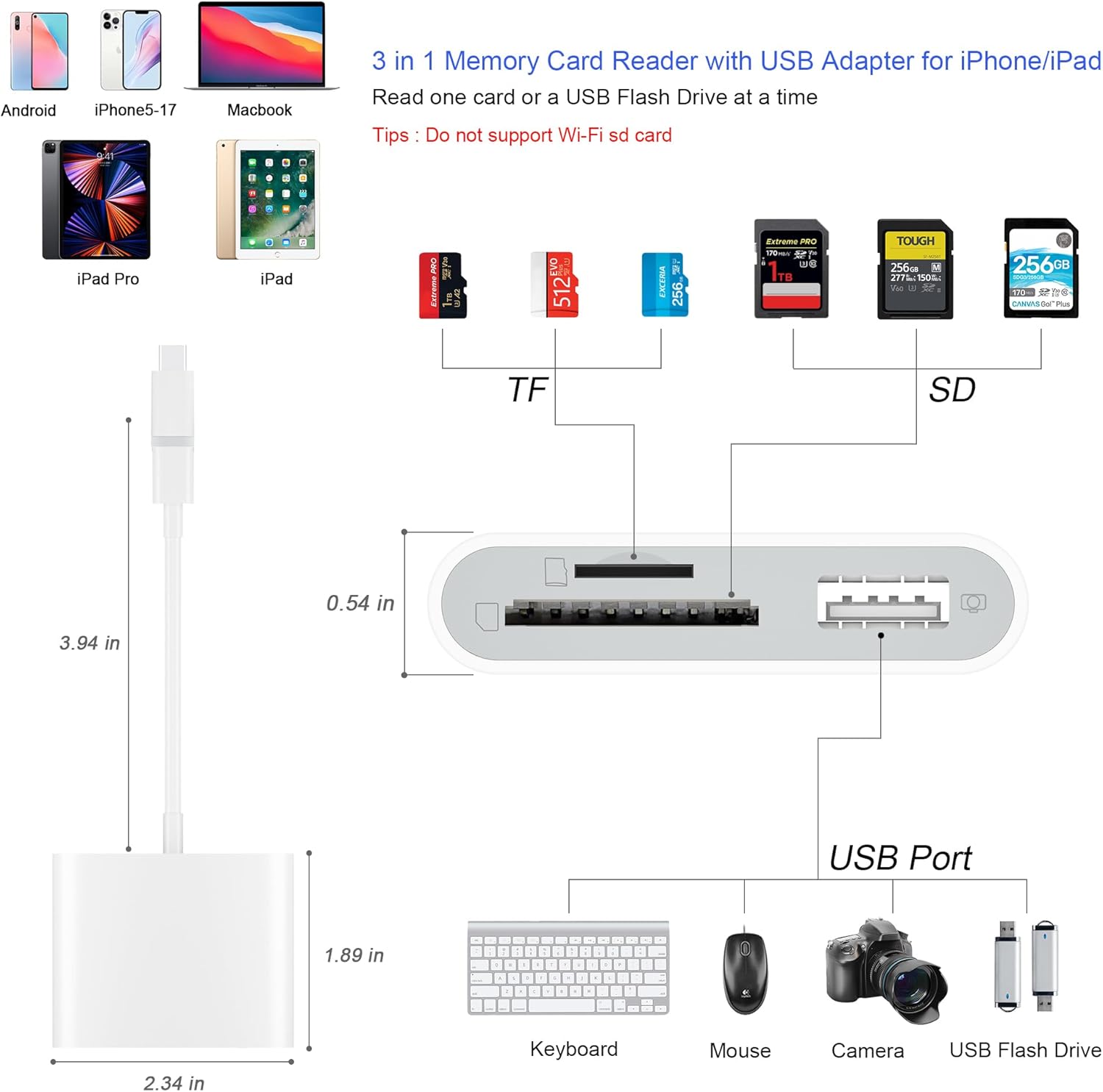 SD Card Reader for iPhone, Memory Card Reader with USB Camera Adapter Plug and Play Trail Game Camera Viewer Supports SD and TF Card MicroSD Card Adapter for iPad No App Required