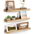 Emfogo Floating Shelves for Wall, 16.9 inch Wood Wall Shelves with Ledge, Floating Shelf Picture Ledge Set of 3 for Living Room Bedroom Kitchen Display and Storage(Rustic Brown)