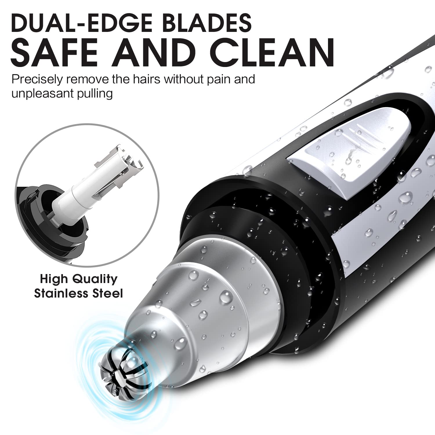Ear and Nose Hair Trimmer Clipper - 2025 Professional Painless Eyebrow & Facial Hair Trimmer for Men Women, Battery-Operated Trimmer with IPX7 Waterproof, Dual Edge Blades for Easy Cleansing Black