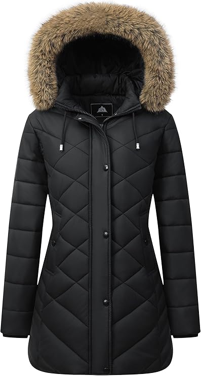 Women's Long Warm Winter Coat Windproof Thickened Fleece Lined Down Jacket Waterproof Puffer Outerwear with Removable Hood