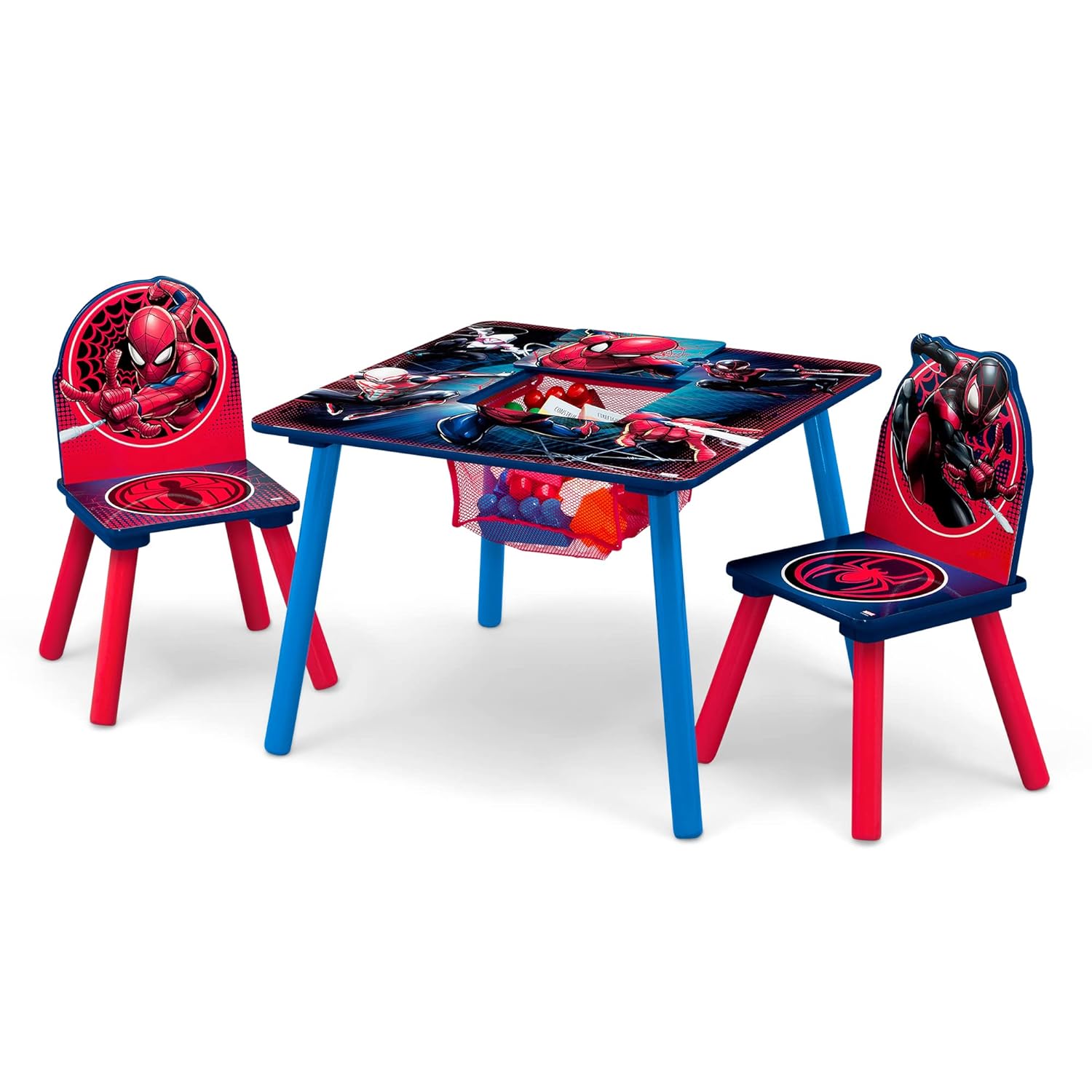Delta Children Marvel Spider Man Kids Table Set with Storage (2 Chairs Included) Greenguard Gold Certified, Onesize, Blue/Red