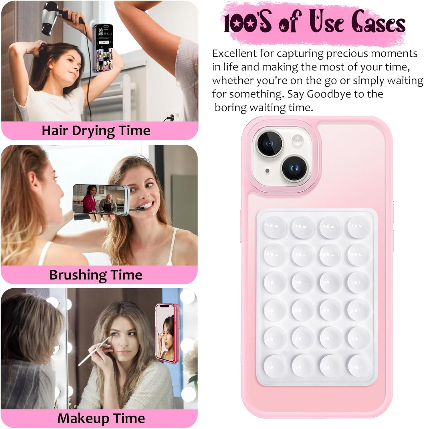 Anteel Silicone Suction Phone Case Mount, Silicon Adhesive Phone Accessory for Smartphones, Hands-Free Mirror Shower Phone Holder for Selfies, Tiktok Videos (Light Pink)
