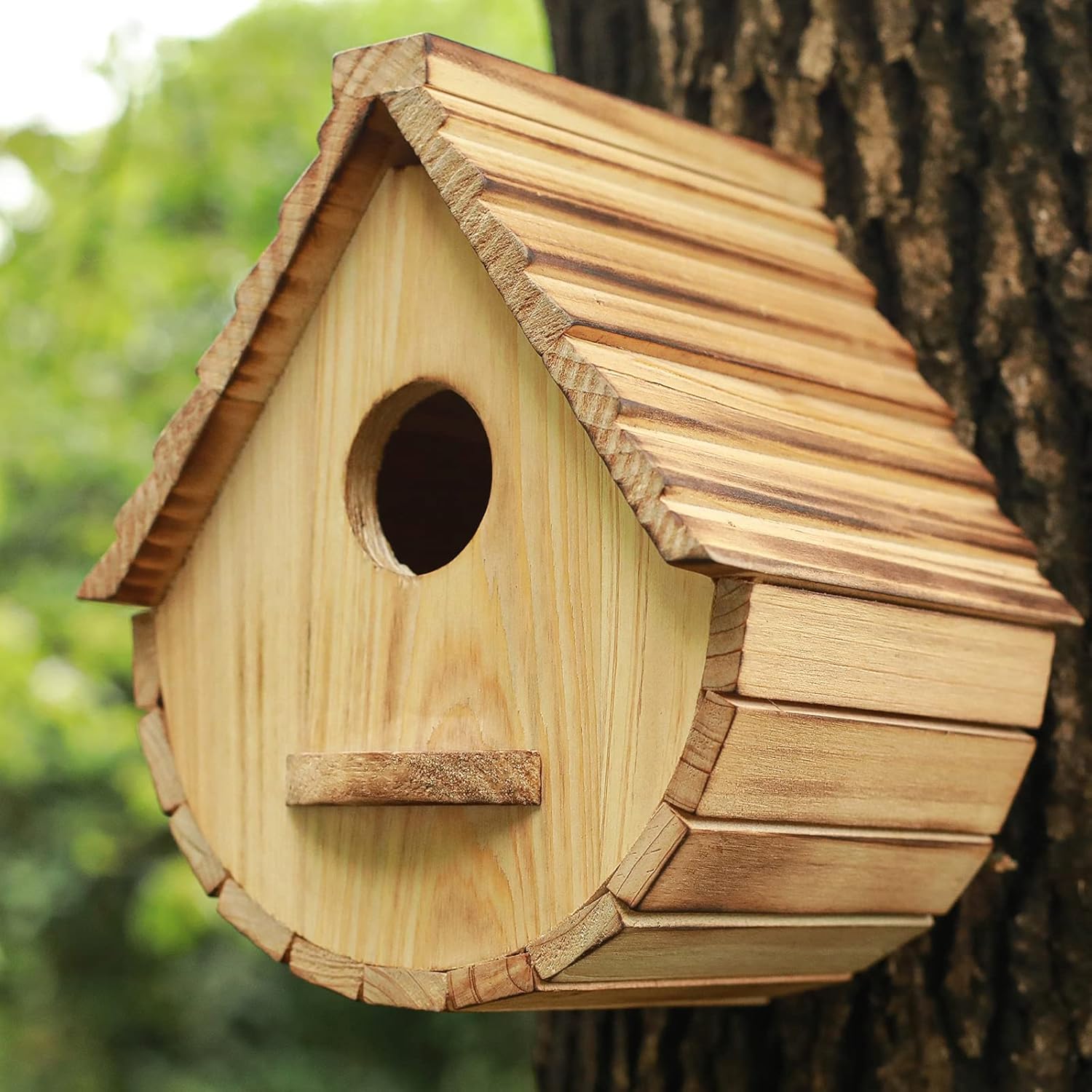 STARSWR Bird House for Outside,Bird Houses Outdoor, Natural Wooden Bird House Clearance Bluebird Finch Cardinals Hanging Birdhouse for Garden Viewing
