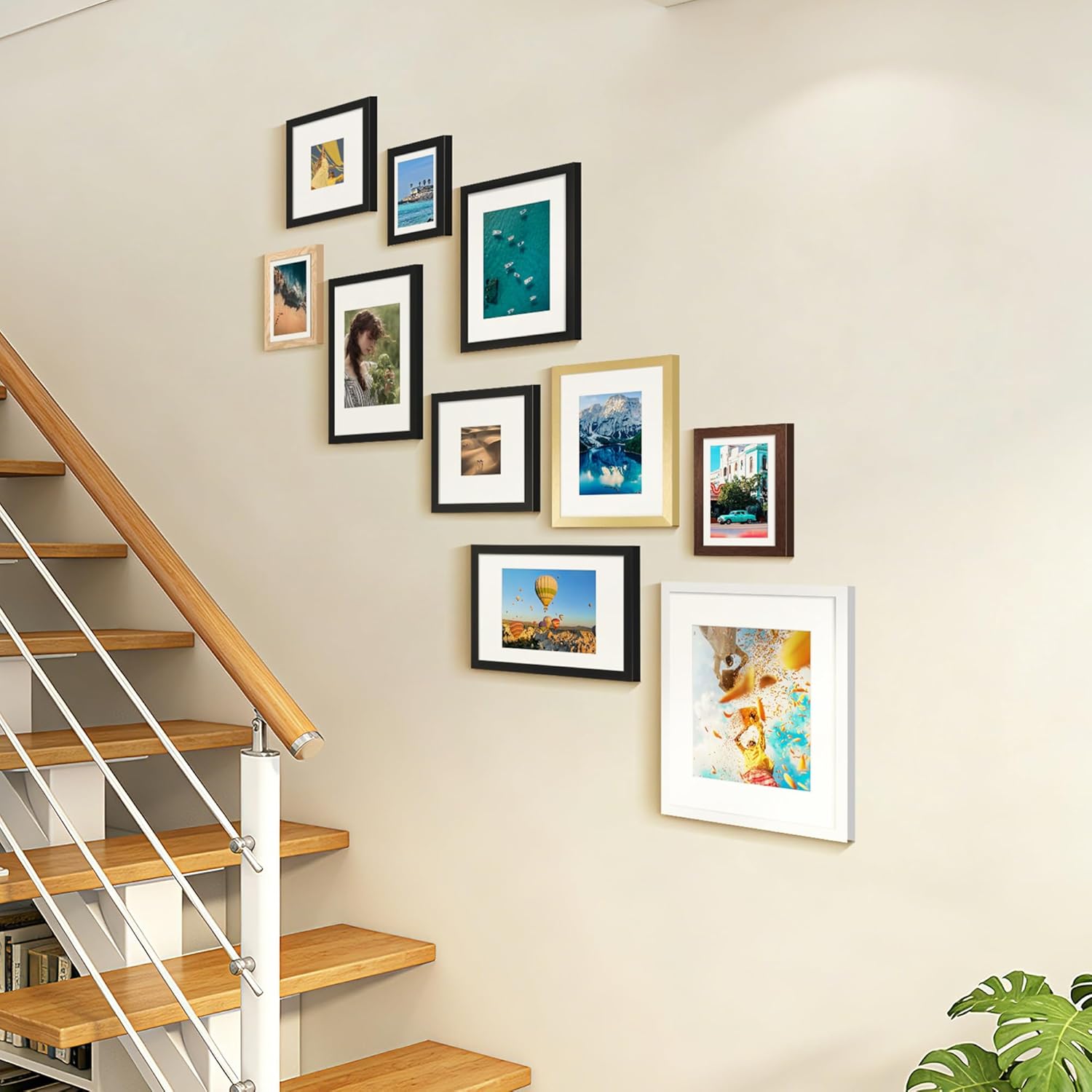 upsimples 5x7 Picture Frame Set of 10, Display Pictures 4x6 with Mat or 5x7 Without, Multi Photo Frames Collage for Wall or Tabletop Display, Black