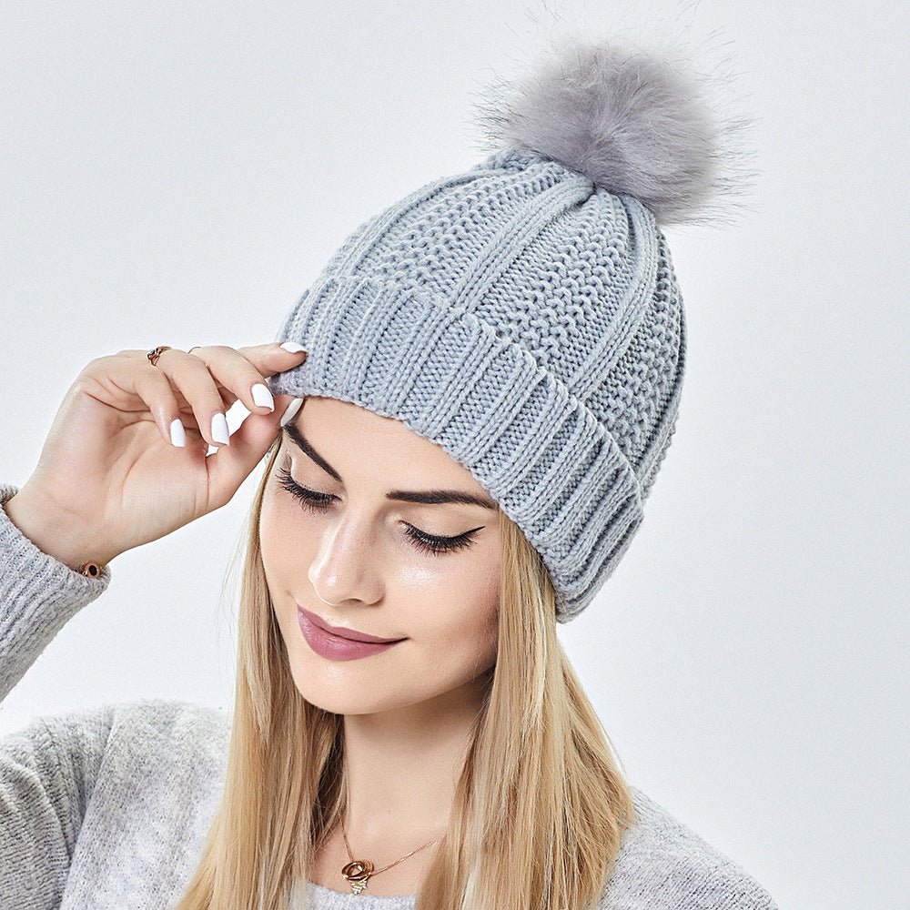 Winter Knitted Hats Fashion Stretchy Lined Skull Hats For Women Faux Fur Pom Pom Hat Keep Warming Beanie Hat - TRYSHOPPY