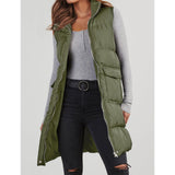 Polyester Hooded Single-breasted Mid-length Cotton Clothing Vest - TRYSHOPPY