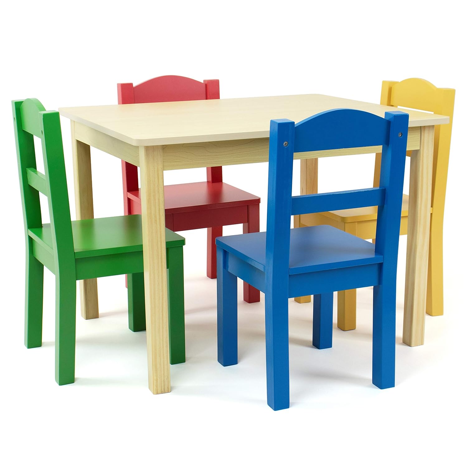 Humble Crew Kids Wooden Table and 4 Chairs Set, Natural/Primary - Kids Table and Chair Set for Toddlers and Children for Arts, Crafts, and Snack Time - Sturdy, Durable Toddler Activity Table