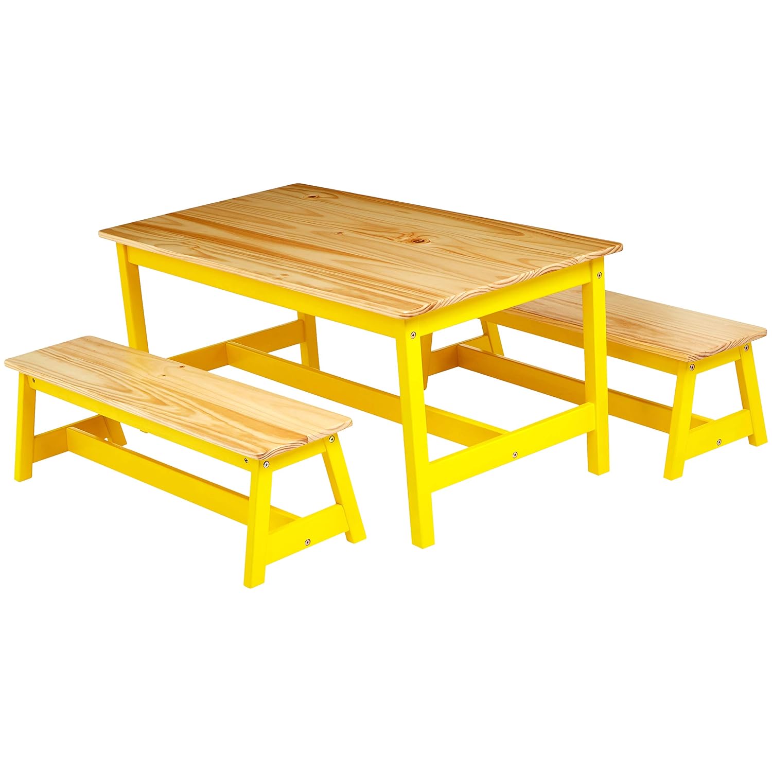 Amazon Basics Indoor Kids Picnic Table and Bench Set, Natural Solid Pine Wood, Activity Table for Art, Craft, Reading, Learning