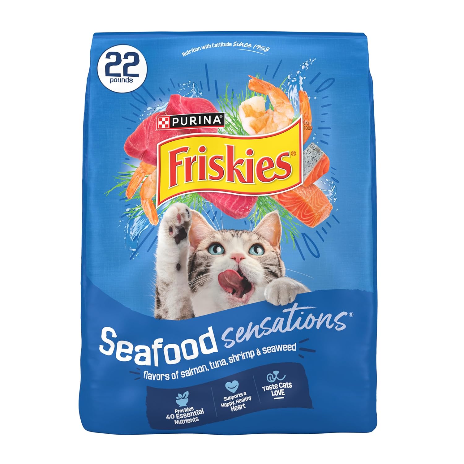 Purina Friskies Dry Cat Food Seafood Sensations With Salmon, Tuna, and Shrimp Flavors - 22 lb. Bag