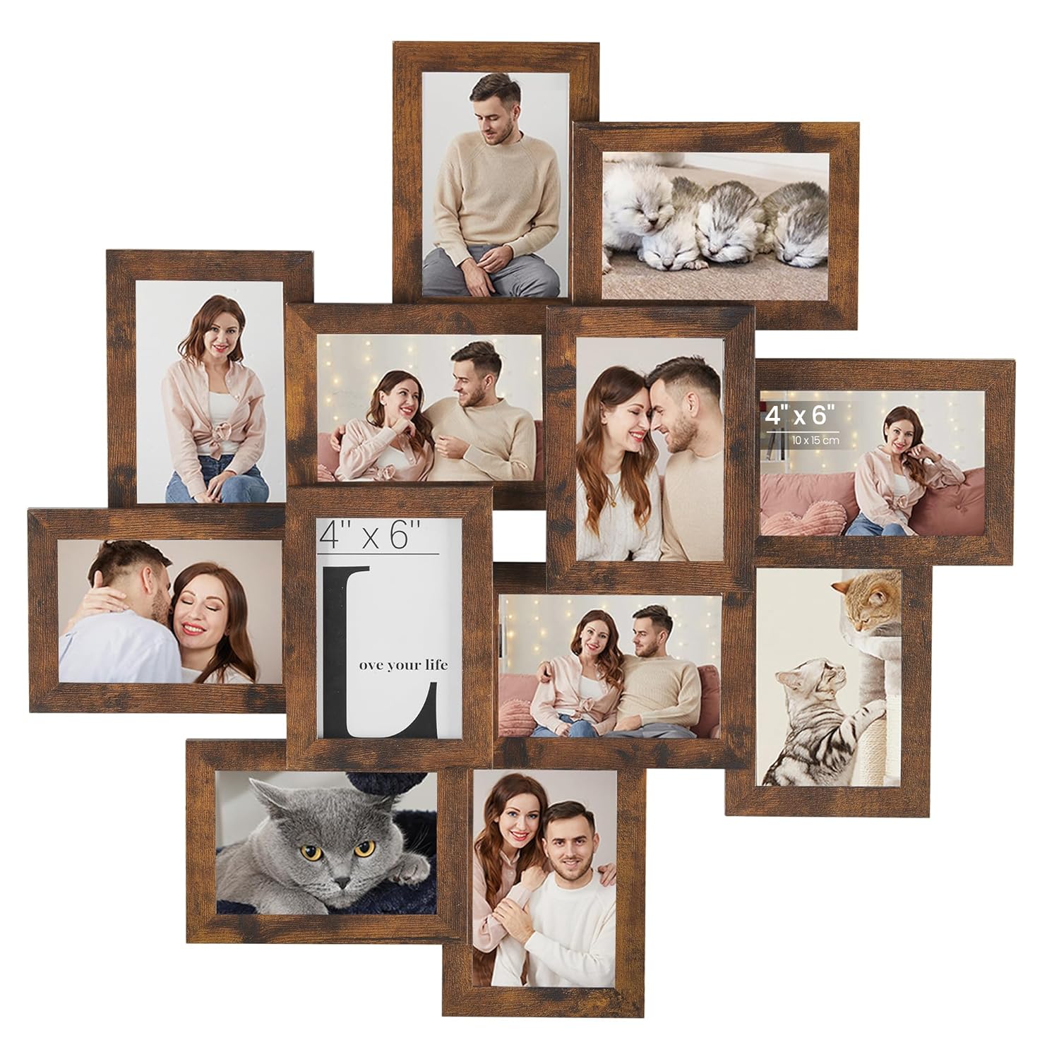 SONGMICS 4x6 Picture Frames Collage Wall Decor, 12-Pack Photo Collage Frame, Multi Picture Frame Set with Glass Front, Assembly Required, Rustic Brown URPF022X01