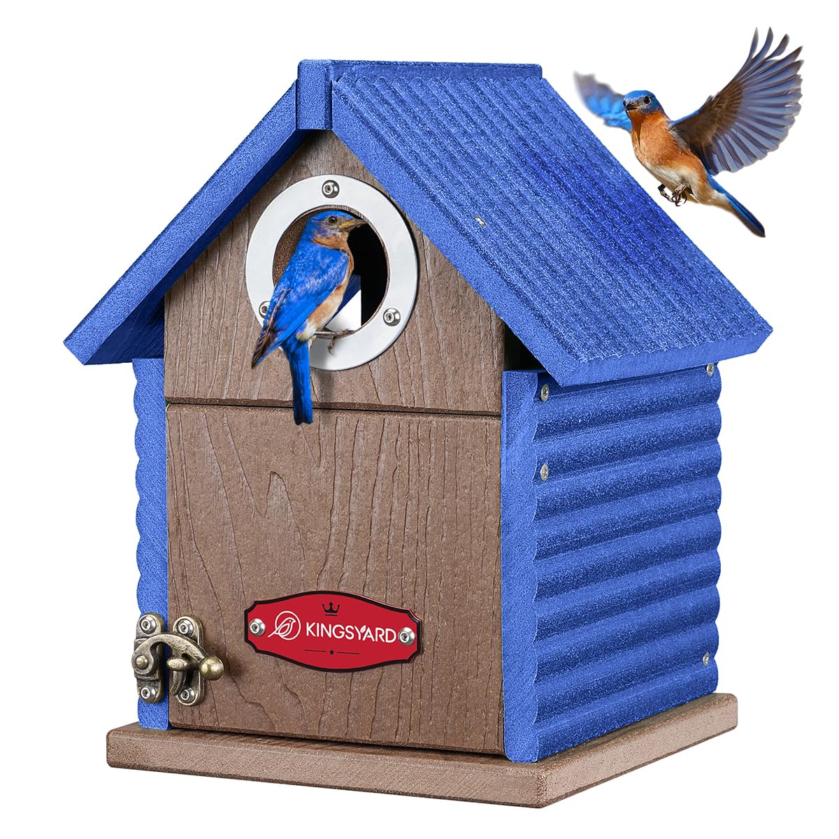 Kingsyard Recycled Plastic Bird House for Outdoors - Weatherproof Nesting Box with Clear View Panel & Predator Guard for Bluebird Wren Swallow Finch, Blue