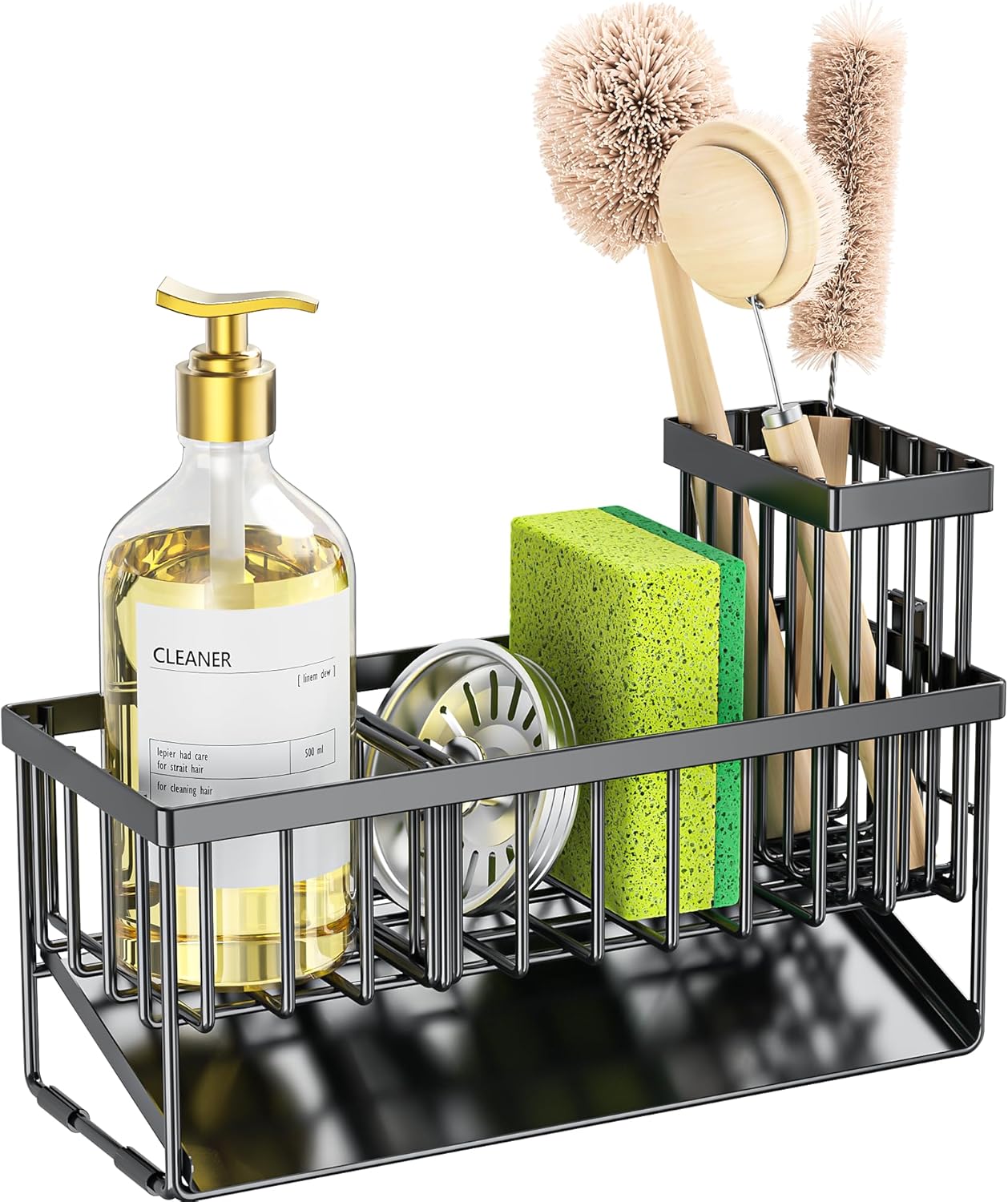 Cisily Sink Caddy Sponge Holder for Kitchen with Brush Holder and Stainless Steel Self Drain Tray, Rustproof Kitchen Sink Organizer for Sponge, Soap Dispenser Storage Accessories