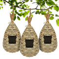 Gute Hummingbird Houses for Outside Hanging, Natural Grass Hanging Bird Hut, Hand Woven Bird Nest, Large Wren Finch Bird House for Garden Window Outdoor Home Decoration, 3 Pack