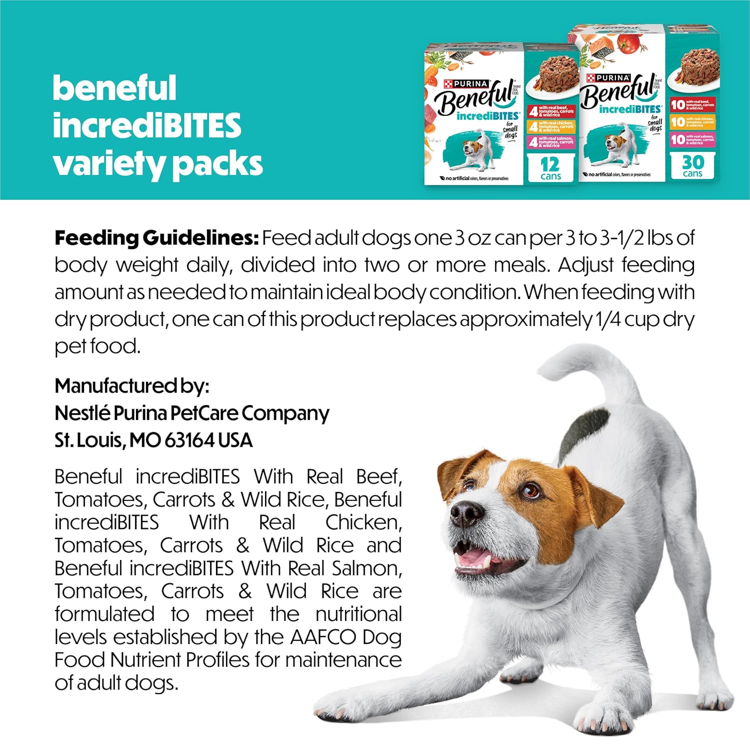 Beneful Purina Small Breed Wet Dog Food Variety Pack, IncrediBites With Real Beef, Chicken and Salmon - (Pack of 30) 3 Oz. Cans