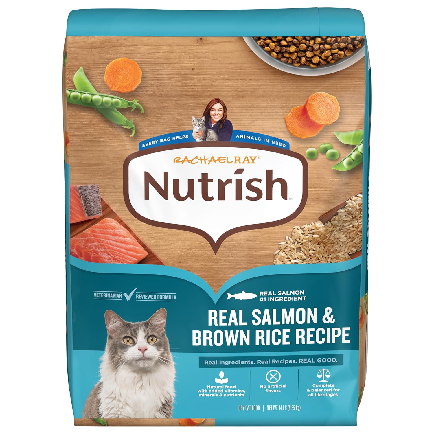 Nutrish Rachael Ray Dry Cat Food Real Salmon & Brown Rice Recipe, 14 lb. Bag