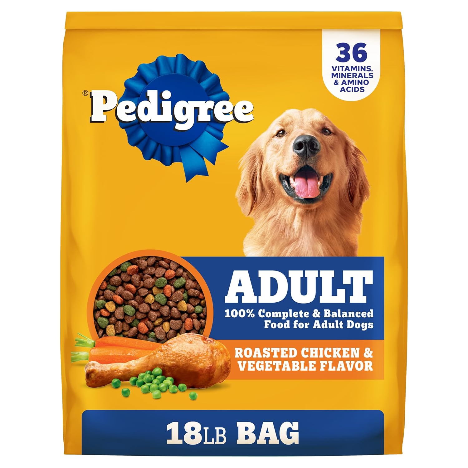 Pedigree Adult Dry Dog Food, Complete Nutrition, Roasted Chicken & Vegetable Flavor, 18 lb. Bag