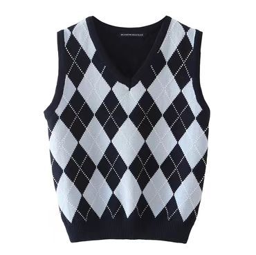 Retro Preppy Style Versatile Diamond-Check BM Knitted Vest - TRYSHOPPY