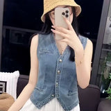 New Washed Denim Mini Vesttrendy And Stylish - TRYSHOPPY
