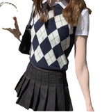 Retro Preppy Style Versatile Diamond-Check BM Knitted Vest - TRYSHOPPY