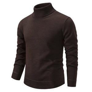 Men's Turtleneck Pullover Sweater Fashion Solid Color Fleece Lined Knitted Long-sleeved Top Clothing - TRYSHOPPY