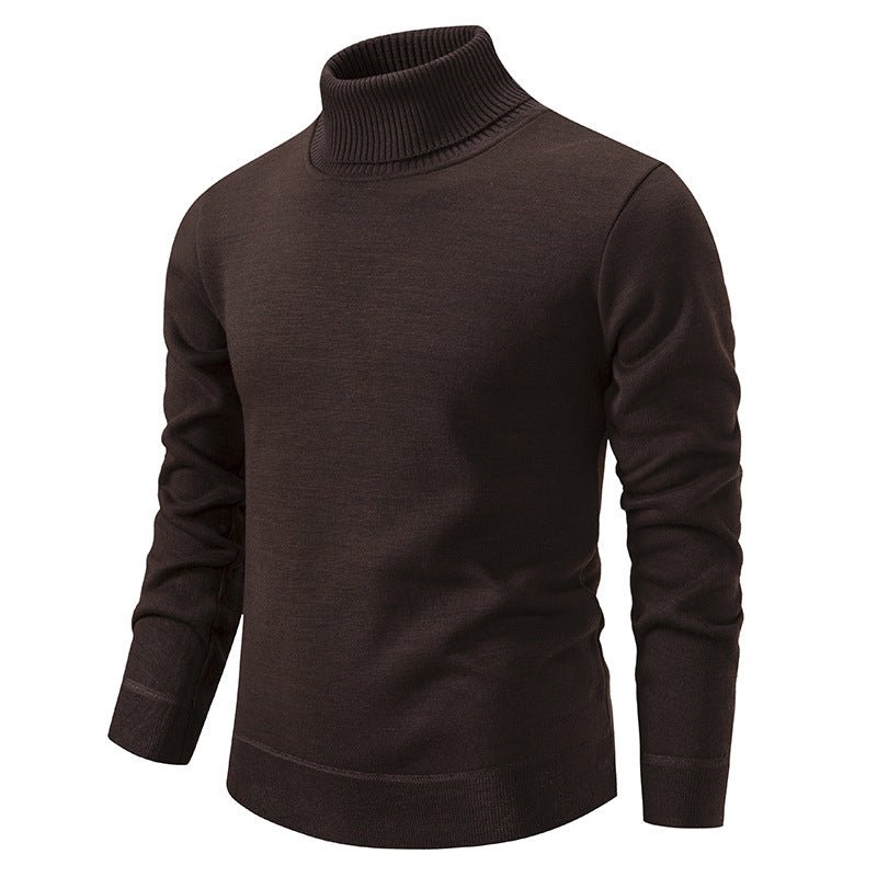 Men's Turtleneck Pullover Sweater Fashion Solid Color Fleece Lined Knitted Long-sleeved Top Clothing - TRYSHOPPY