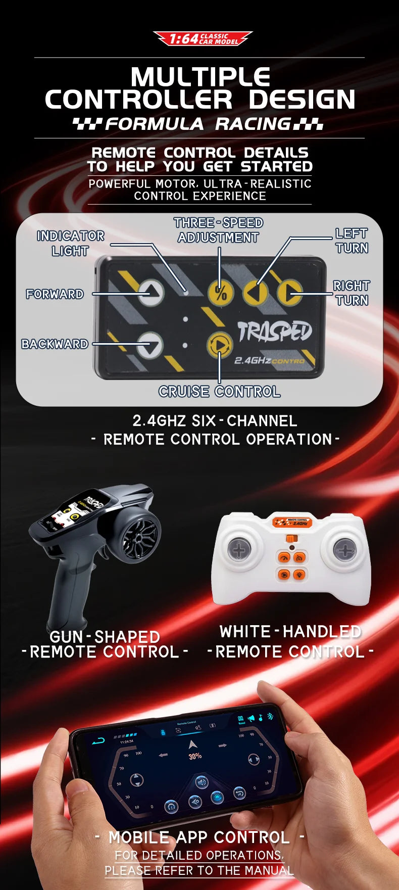 Hotfree 1/64 Mini RC F1 Racing Car, Pocket Size 2.4GHz Portable Drift Car with Remote & App Control, USB Rechargeable Formula Ra