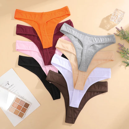 5PCS/Set Women Cotton Thongs Seamless Low Rise Underwear Sexy V-Waist Breathable T-Back Solid Color Girls Comfortable Lingerie