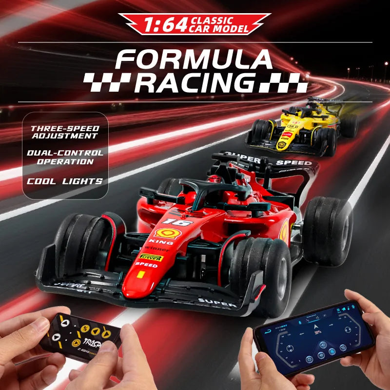 Hotfree 1/64 Mini RC F1 Racing Car, Pocket Size 2.4GHz Portable Drift Car with Remote & App Control, USB Rechargeable Formula Ra