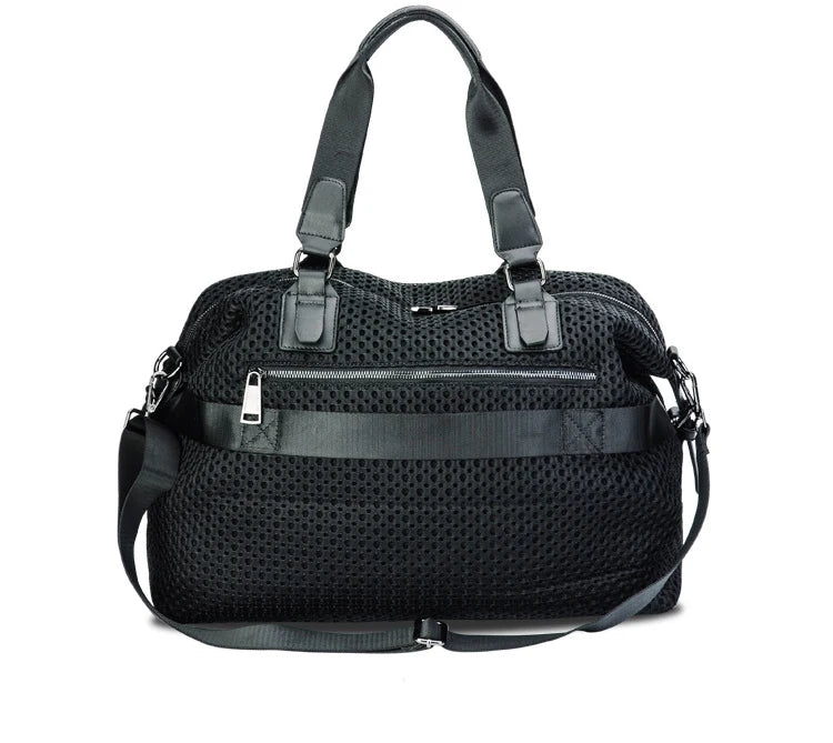 Women's Large Capacity Polyester Travel Tote Bag – Zipper Closure, Black