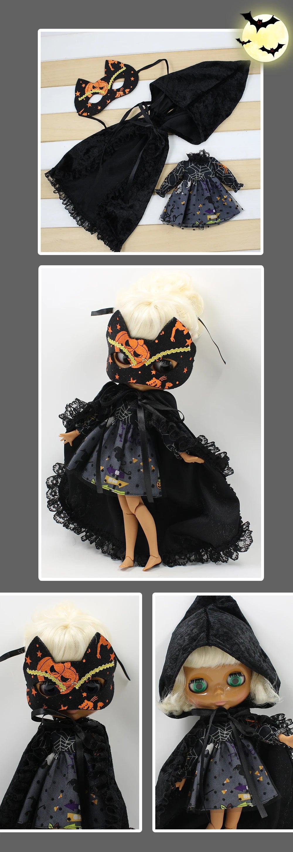 ICY DBS Blyth doll clothes halloween suit pink dress ghost Vampire hat cosplay outfits toy