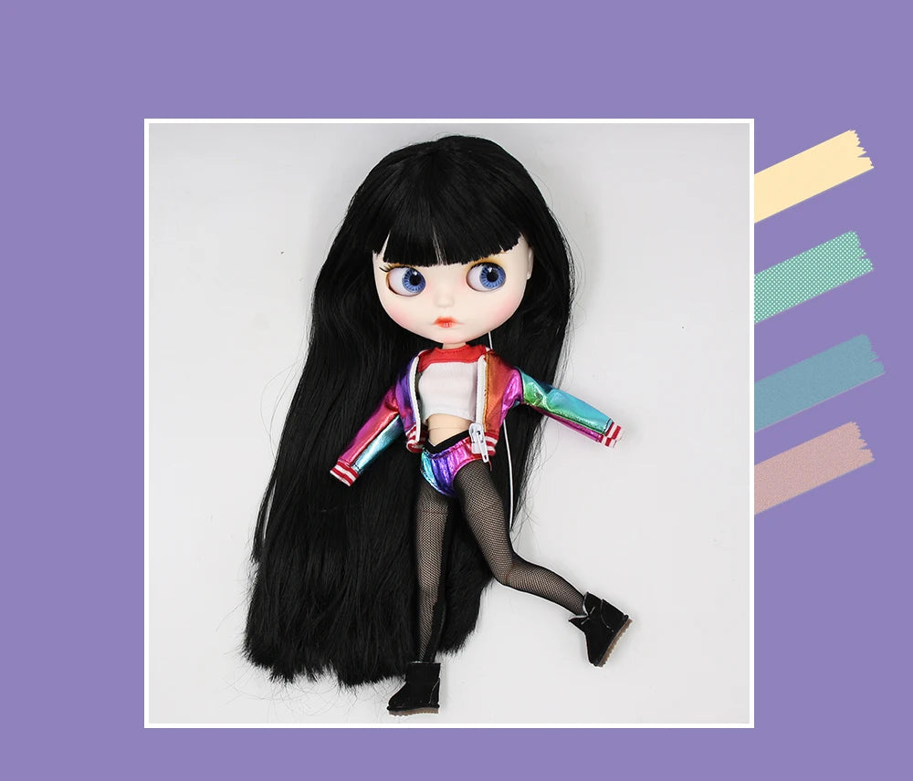 ICY DBS blyth doll 1/6 bjd white skin joint body black hair matte face eyebrows custom doll 30cm toy anime girls gift
