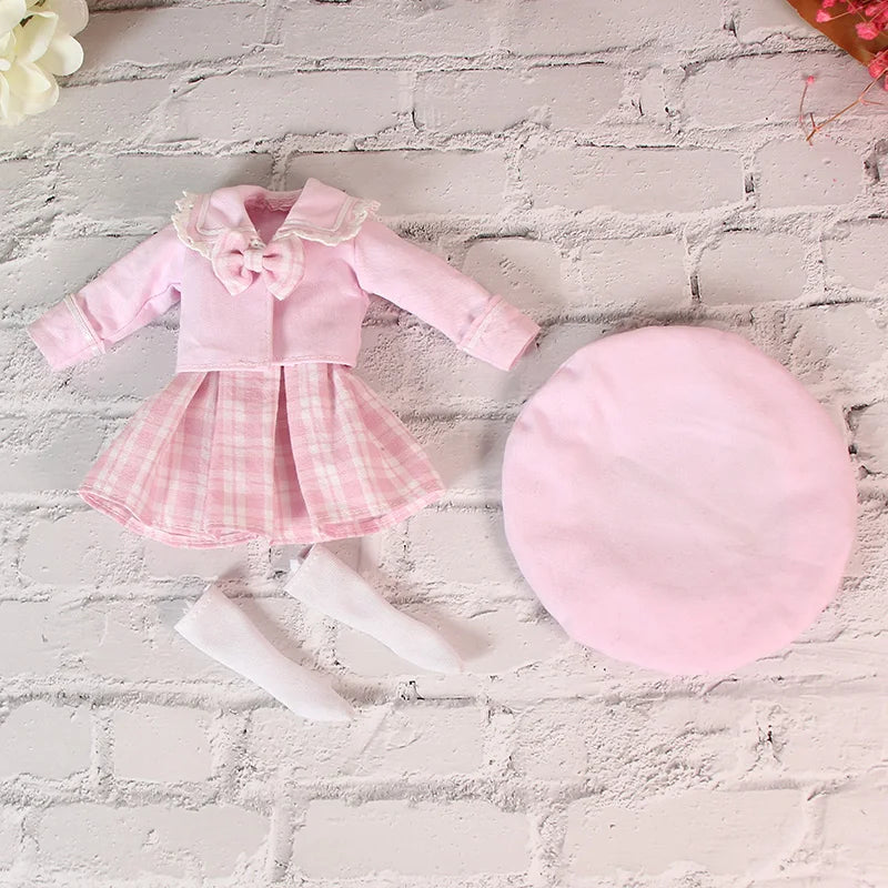 ICY DBS Blyth doll clothes Pink Maid outfit with coat and socks suit toy dress