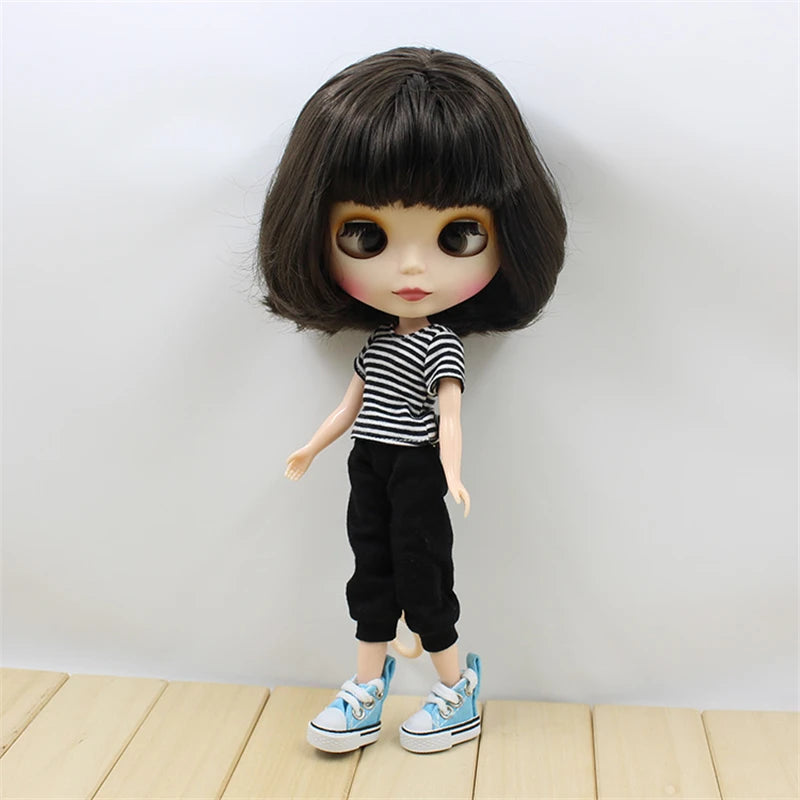 ICY DBS Blyth doll 1/6 bjd toy short black hair with crosseye crosseyes matte face BL950 30cm cute doll girl anime