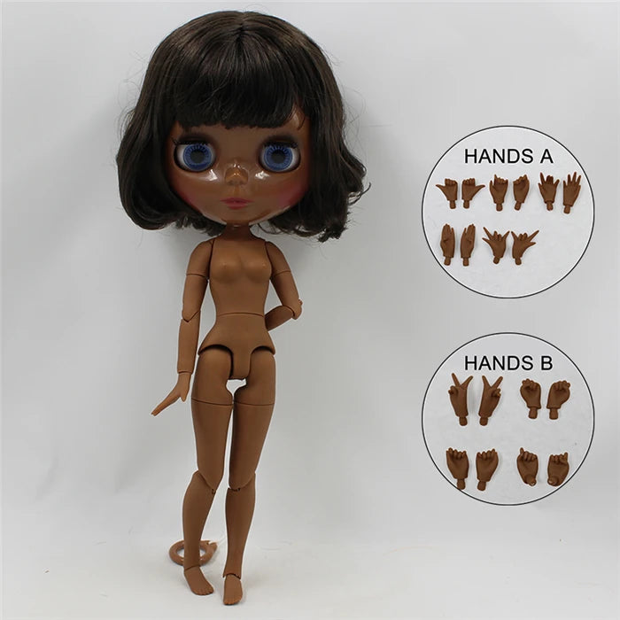 ICY DBS blyth doll super black skin joint body shiny face 30cm anime nude doll toy doll girls gift African American skin tone