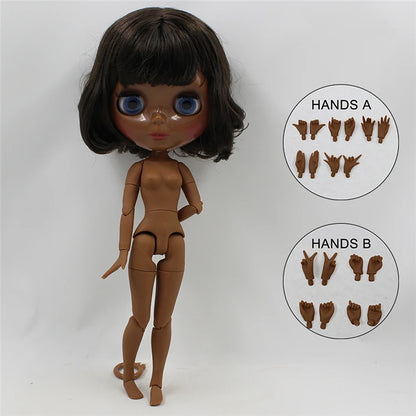ICY DBS blyth doll super black skin joint body shiny face 30cm anime nude doll toy doll girls gift African American skin tone
